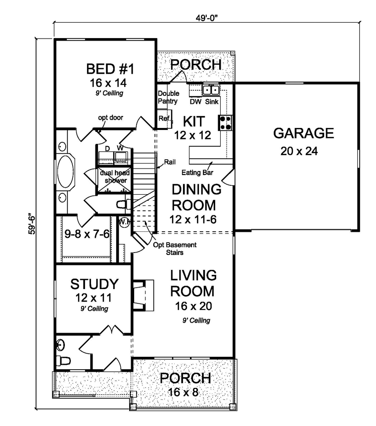 Cottage Craftsman Traditional Level One of Plan 61463