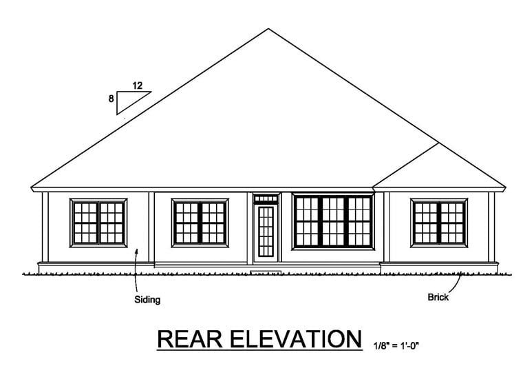 Cottage Craftsman Traditional Rear Elevation of Plan 61467