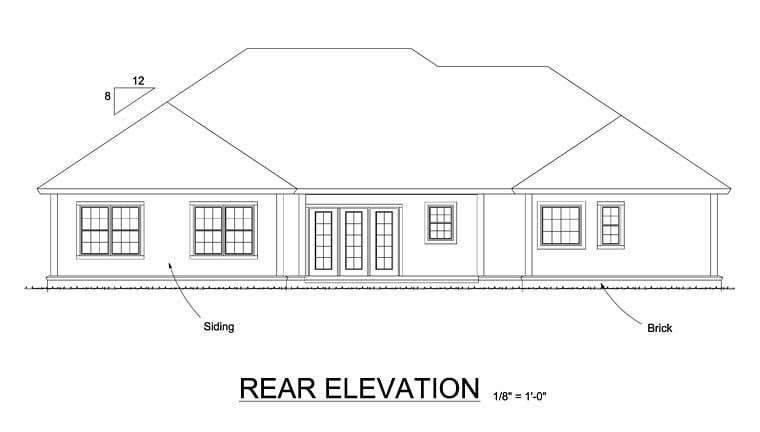 Country Ranch Traditional Rear Elevation of Plan 61468