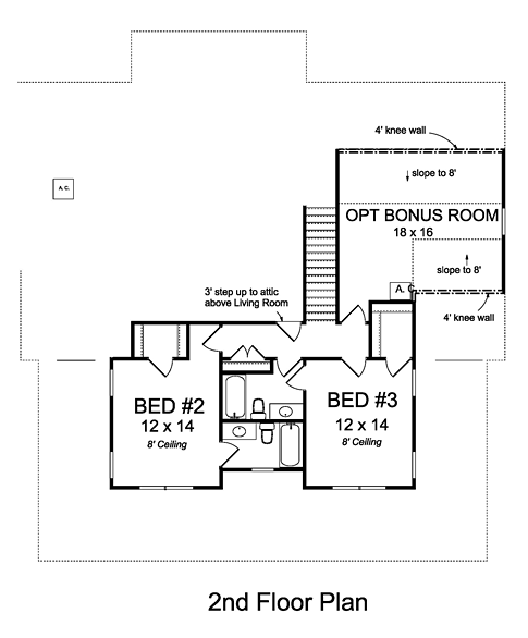 Cape Cod Country Farmhouse Southern Level Two of Plan 61470