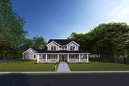 Cape Cod Country Farmhouse Southern Elevation of Plan 61470