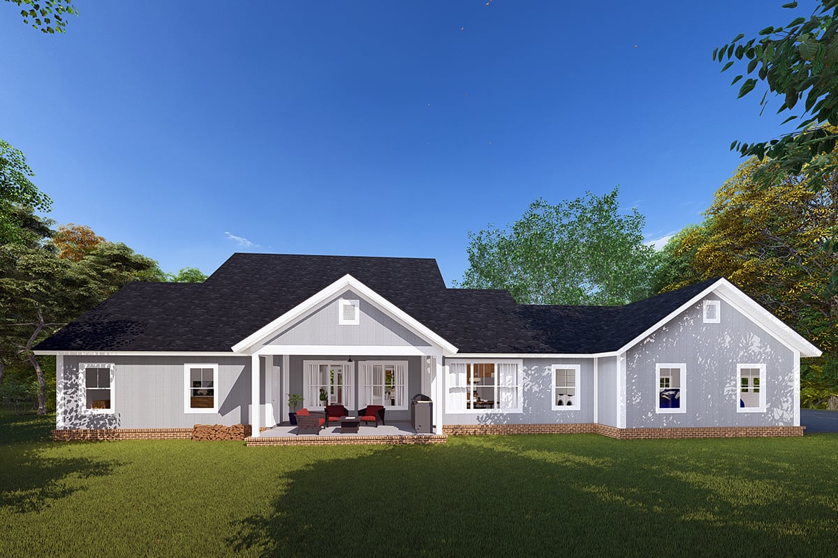 Cape Cod, Country, Farmhouse, Southern Plan with 2796 Sq. Ft., 4 Bedrooms, 4 Bathrooms, 3 Car Garage Rear Elevation