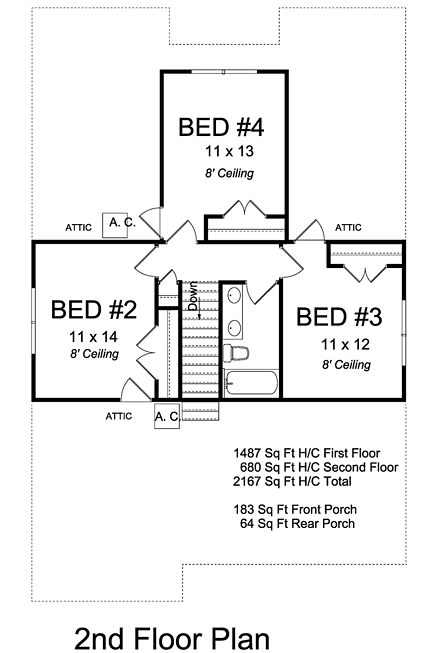 House Plan 61474 Second Level Plan