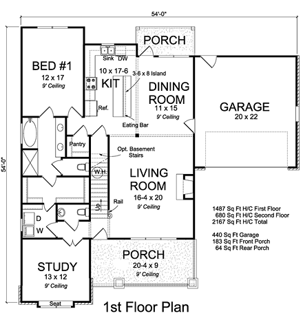 House Plan 61475 First Level Plan