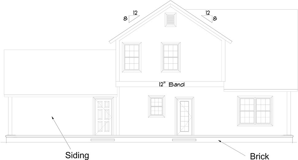 Cottage Traditional Rear Elevation of Plan 61485