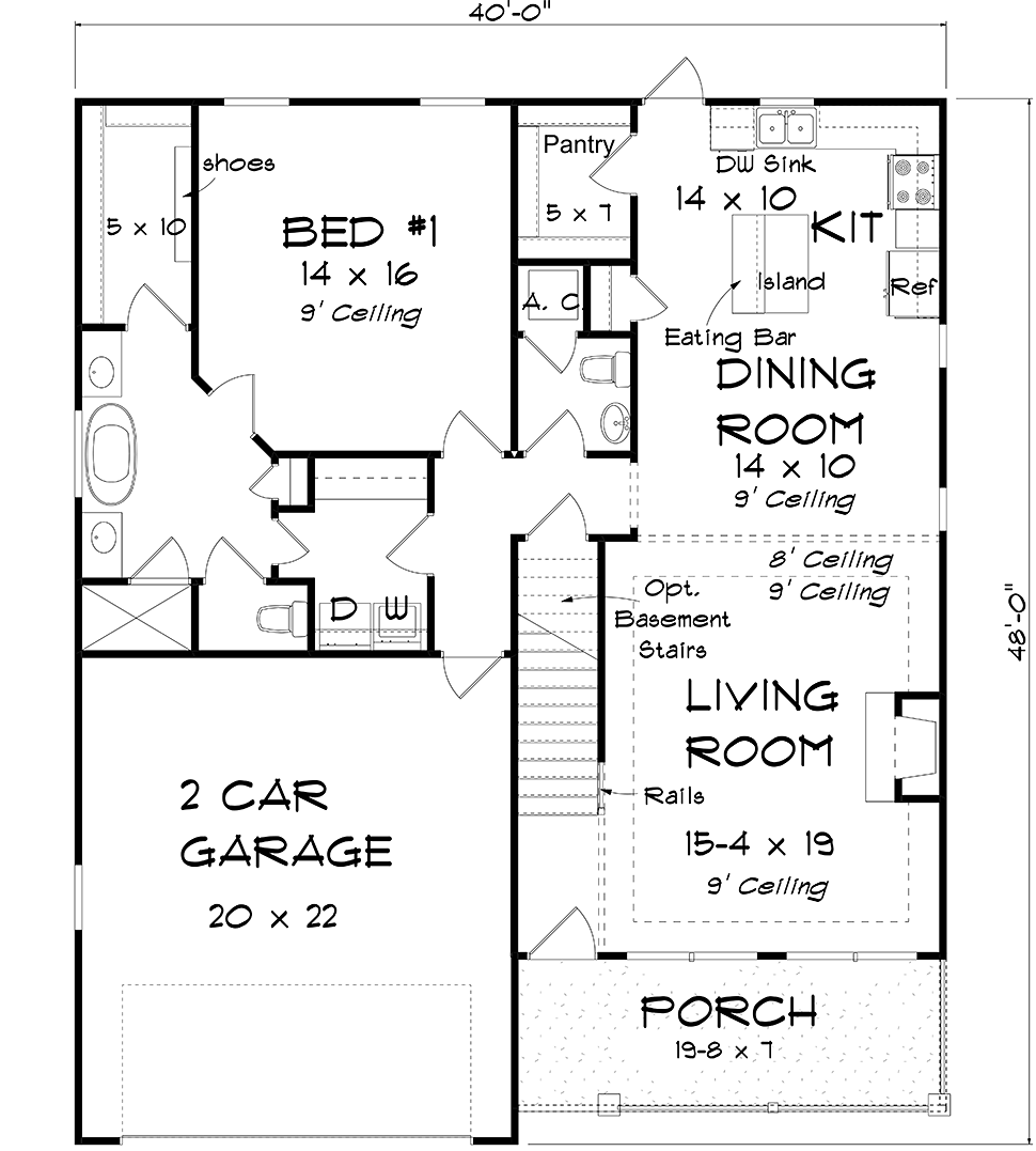 Cottage Traditional Level One of Plan 61488