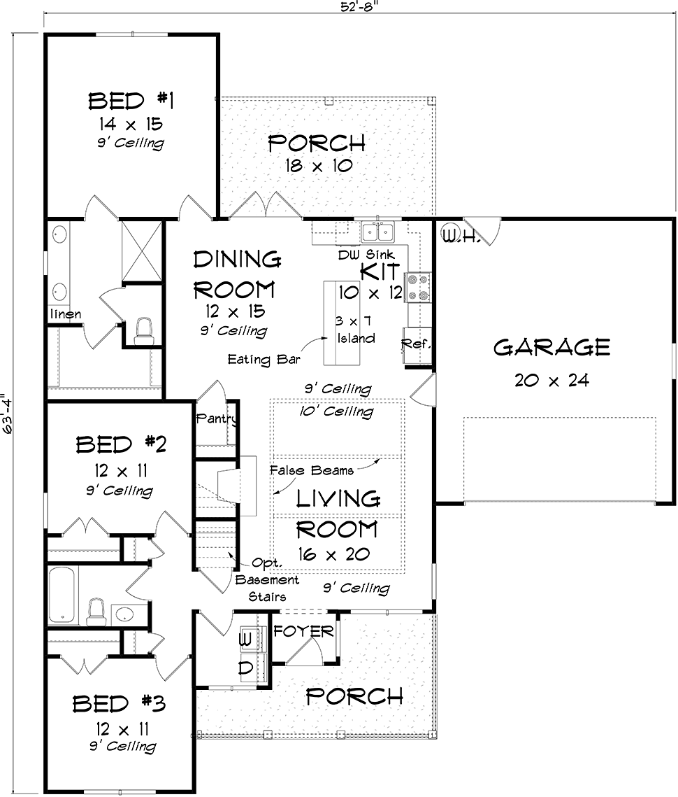 Cottage Traditional Level One of Plan 61493