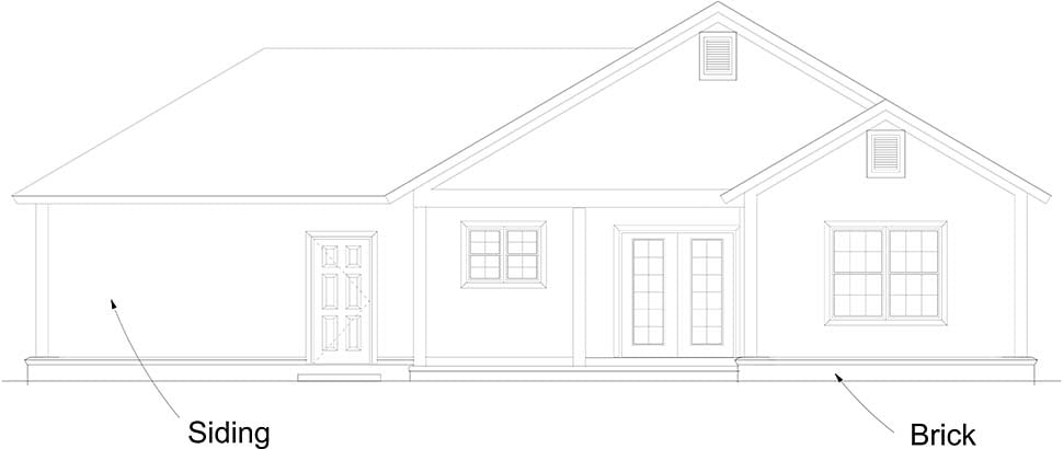 Cottage Traditional Rear Elevation of Plan 61493