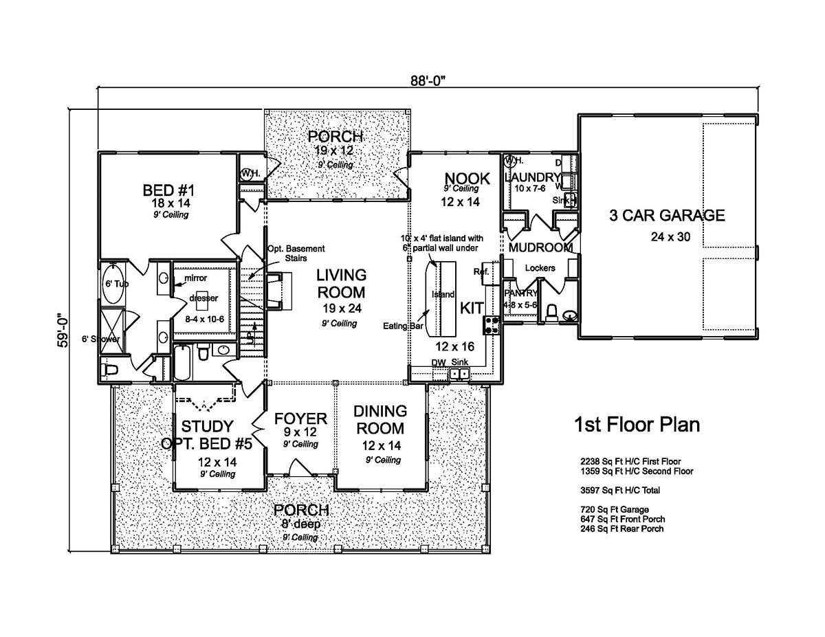Craftsman Traditional Level One of Plan 61498