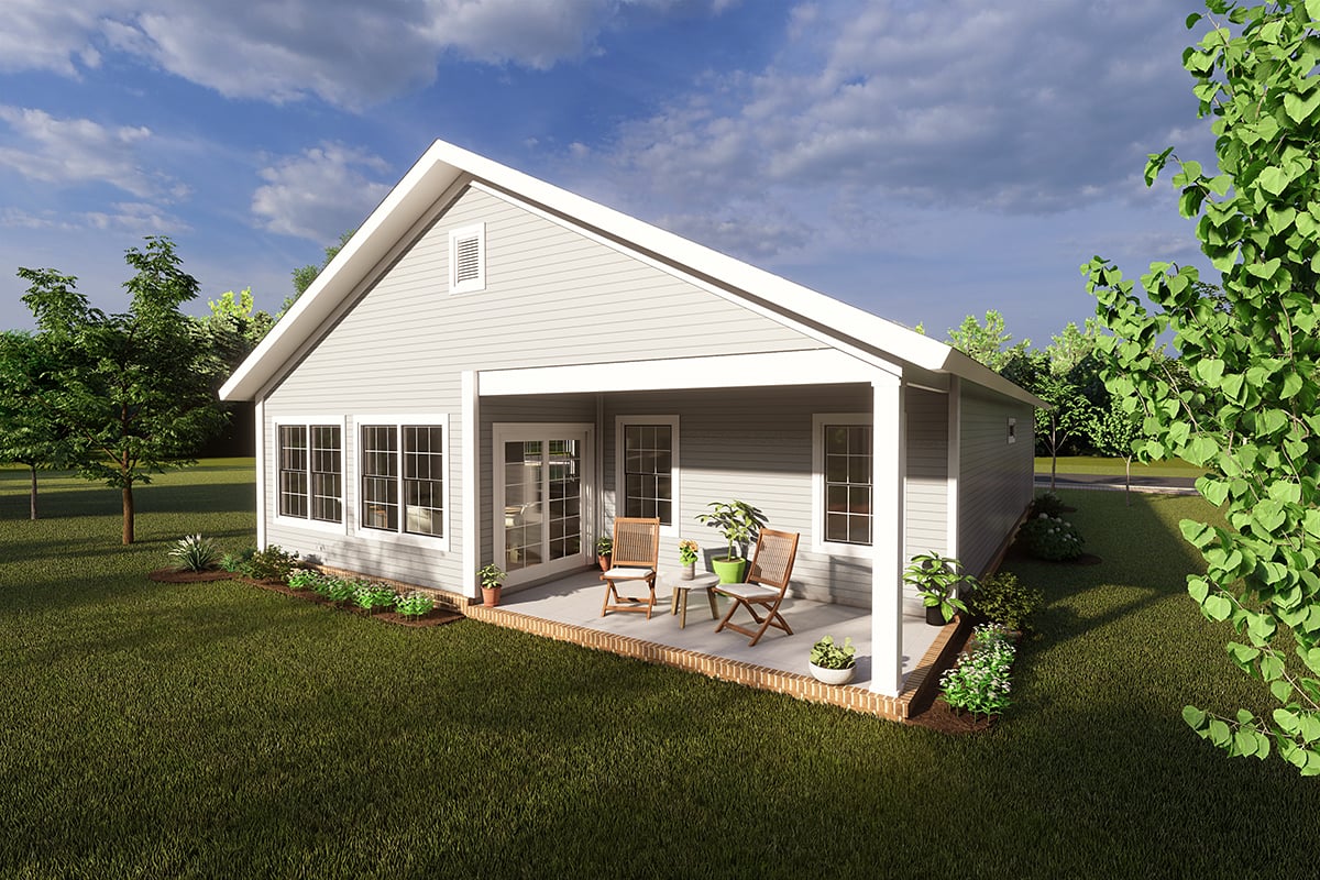 Cottage, Craftsman, Traditional Plan with 1563 Sq. Ft., 3 Bedrooms, 2 Bathrooms Rear Elevation