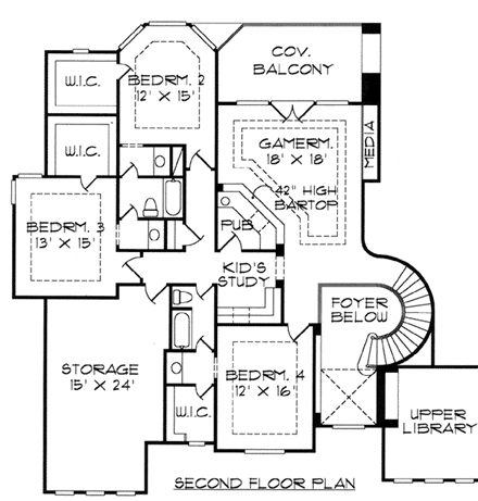 House Plan 61893 Second Level Plan