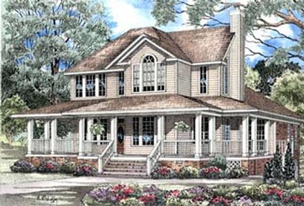 Country Farmhouse Southern Elevation of Plan 62015