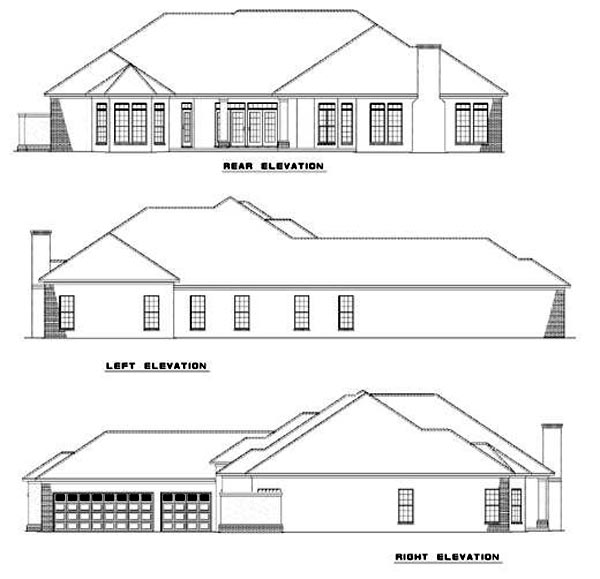 Colonial One-Story Rear Elevation of Plan 62017