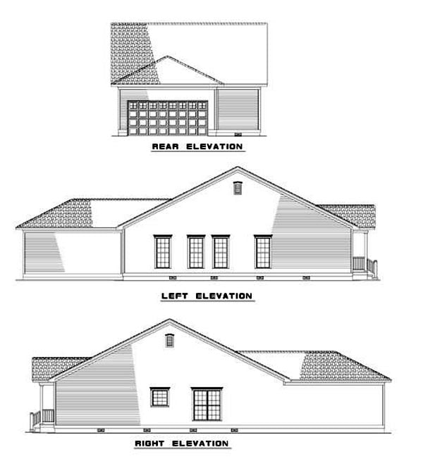 Bungalow Colonial Country Ranch Southern Rear Elevation of Plan 62021