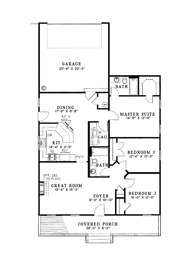 Country One-Story Ranch Southern Level One of Plan 62023