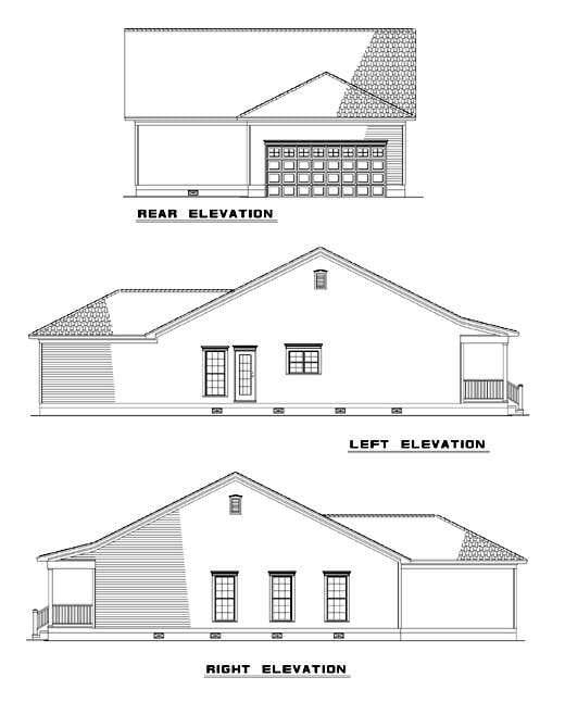 Country One-Story Ranch Southern Rear Elevation of Plan 62023