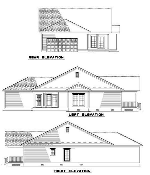 Colonial Country Southern Rear Elevation of Plan 62024