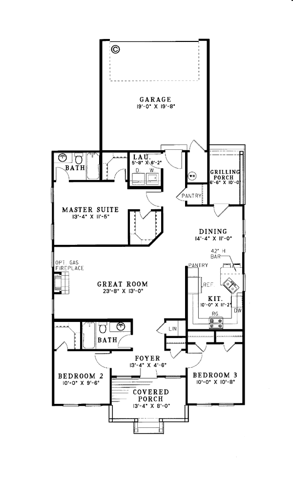 Country One-Story Ranch Southern Level One of Plan 62025