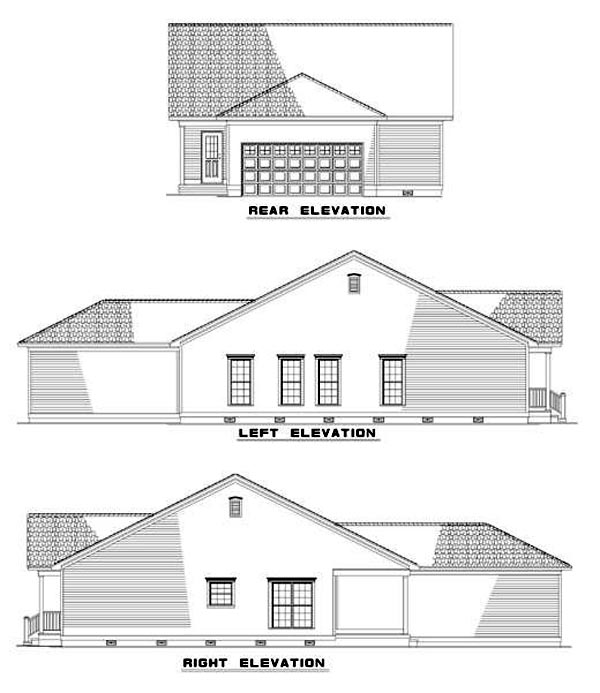 Country One-Story Ranch Southern Rear Elevation of Plan 62025