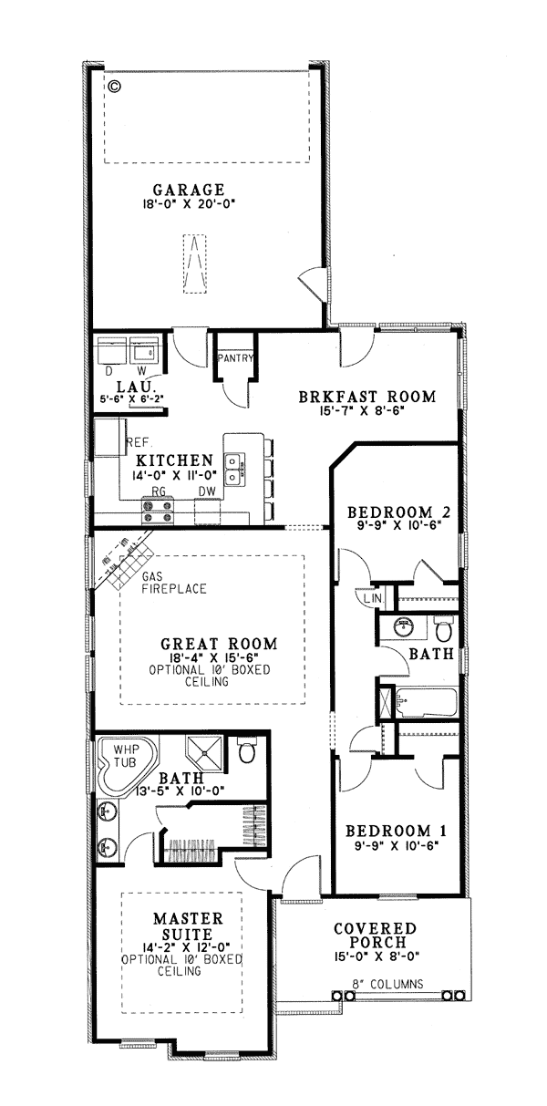 Colonial Country Narrow Lot Southern Level One of Plan 62027