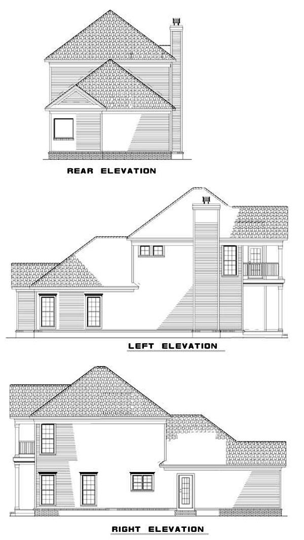 Colonial Narrow Lot Southern Rear Elevation of Plan 62028