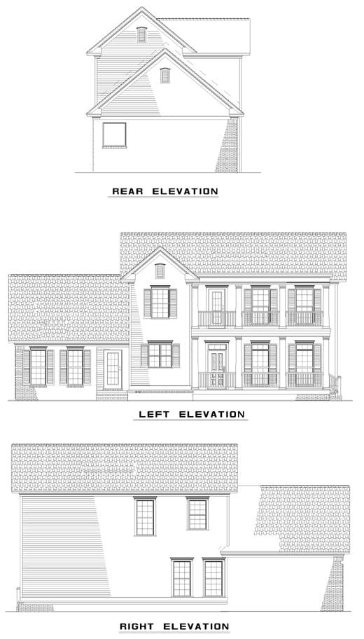 Colonial Southern Rear Elevation of Plan 62029