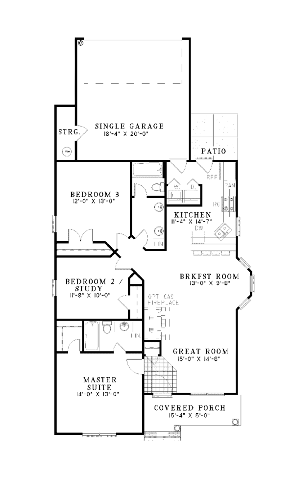 Bungalow Country One-Story Southern Level One of Plan 62033