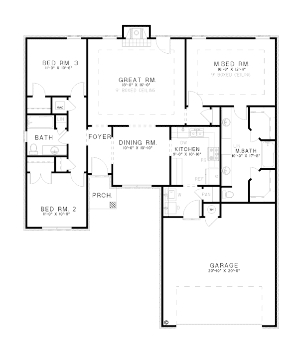 One-Story Traditional Level One of Plan 62034