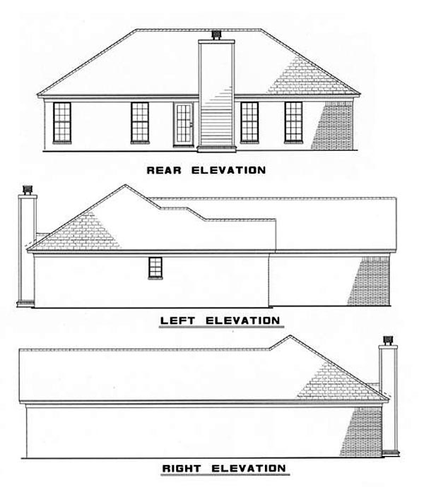 One-Story Traditional Rear Elevation of Plan 62034