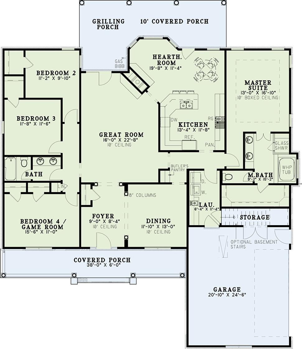 Country One-Story Ranch Level One of Plan 62039