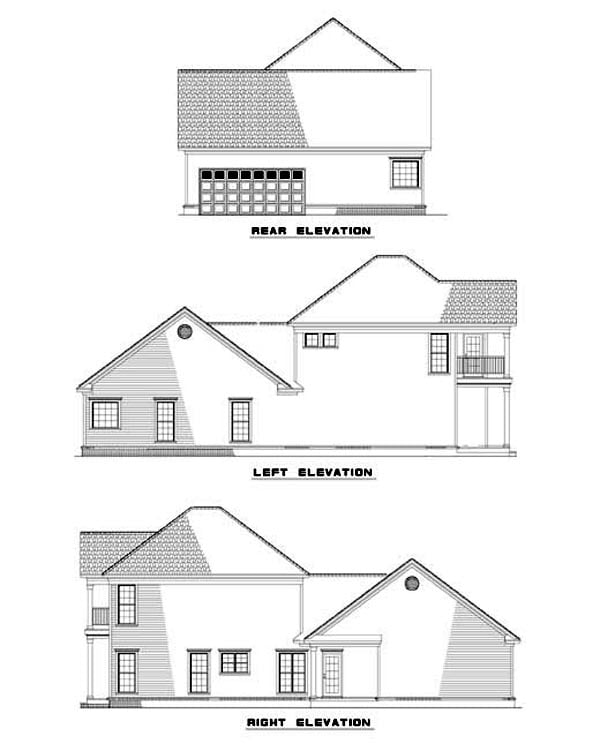 Colonial Southern Rear Elevation of Plan 62054