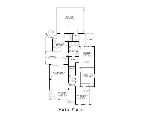 Country One-Story Traditional Level One of Plan 62058