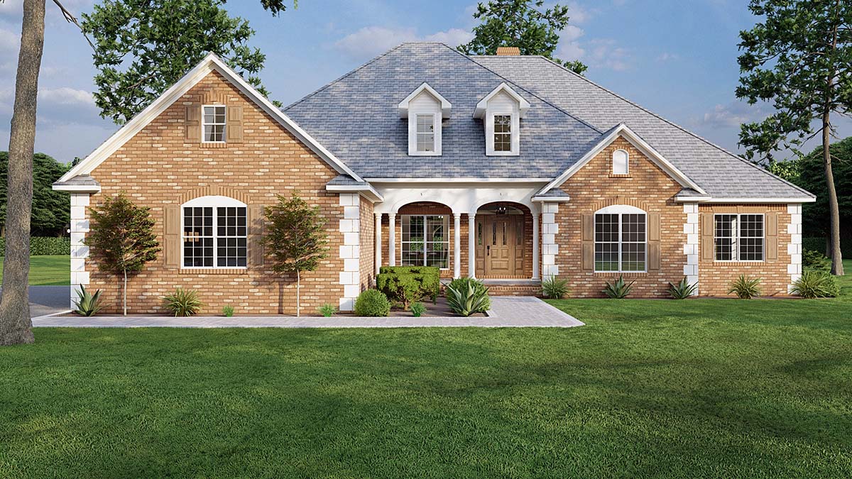 European, One-Story, Traditional Plan with 2405 Sq. Ft., 4 Bedrooms, 3 Bathrooms, 3 Car Garage Elevation