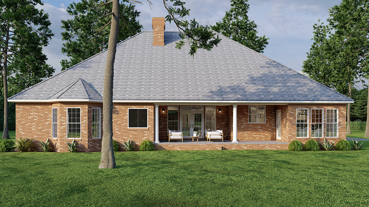 European One-Story Traditional Rear Elevation of Plan 62061