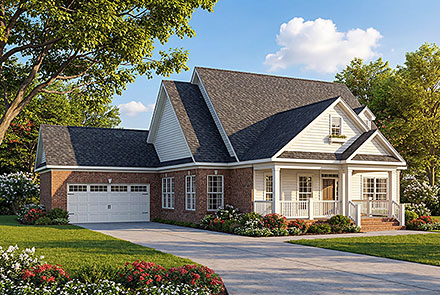 One-Story Southern Elevation of Plan 62063