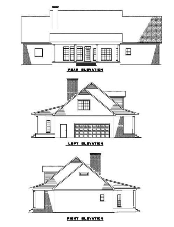 Colonial Country Southern Rear Elevation of Plan 62072