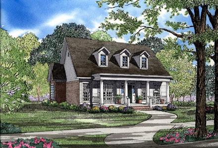 Colonial Country Narrow Lot One-Story Southern Elevation of Plan 62073