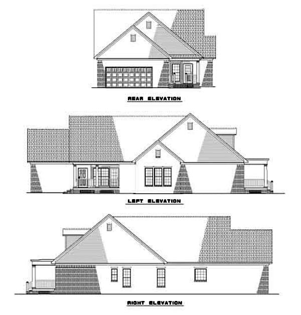 Colonial Country Narrow Lot One-Story Southern Rear Elevation of Plan 62073