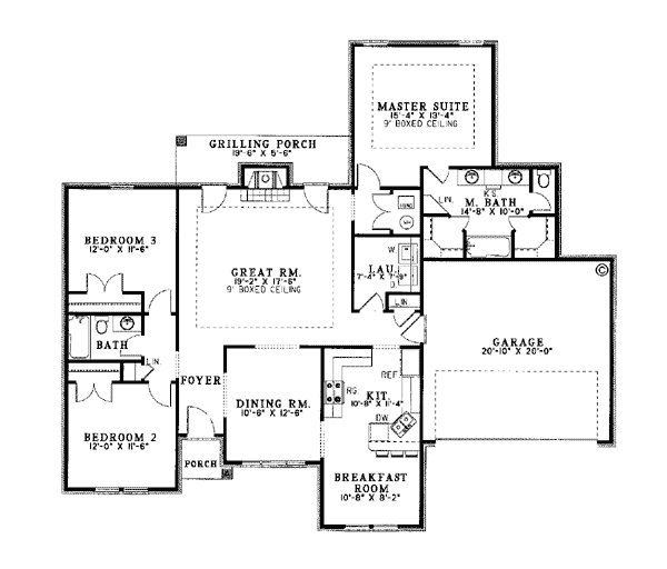 One-Story Ranch Traditional Level One of Plan 62075