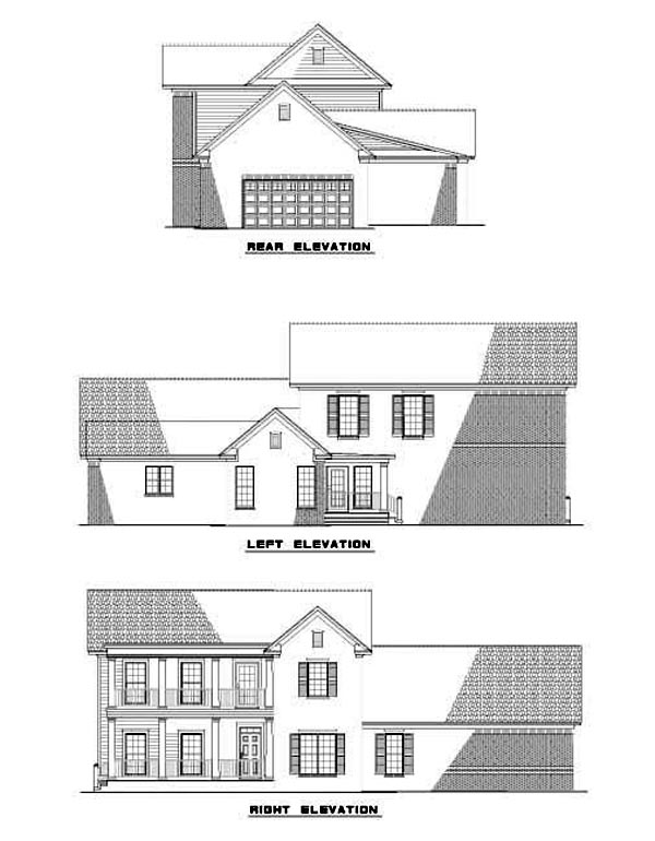Colonial Southern Rear Elevation of Plan 62078