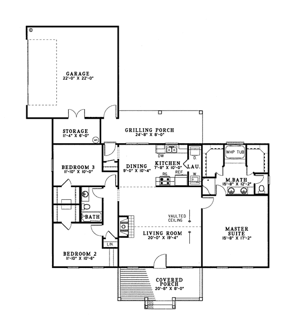 Country One-Story Ranch Level One of Plan 62086