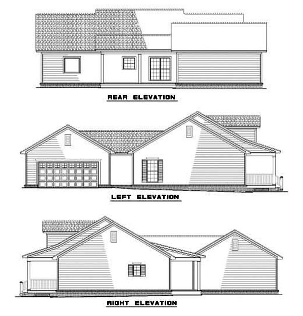 Country One-Story Ranch Rear Elevation of Plan 62086