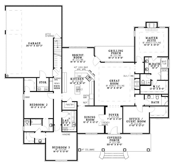 European One-Story Southern Level One of Plan 62090