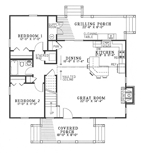 Cabin Cottage Country Southern Level One of Plan 62115