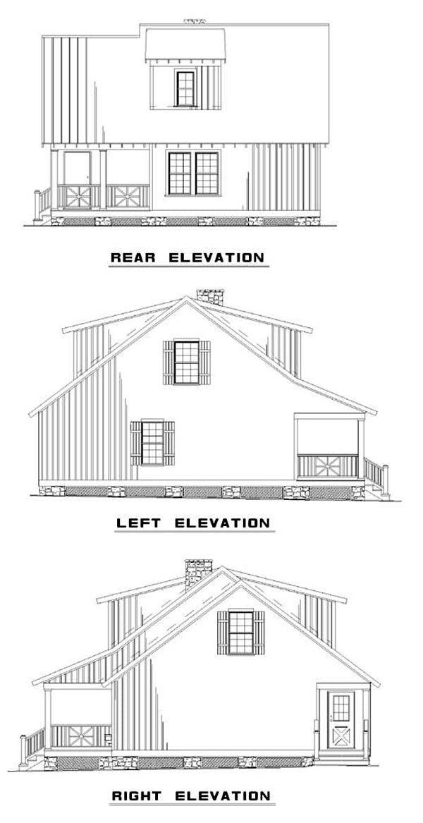 Cabin Country Southern Rear Elevation of Plan 62116