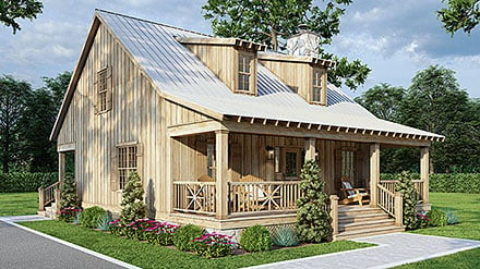 Cabin Country Southern Elevation of Plan 62118