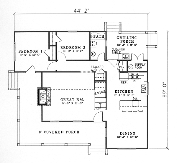 Bungalow Country Southern Level One of Plan 62120