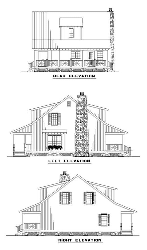 Cottage Country Southern Rear Elevation of Plan 62122