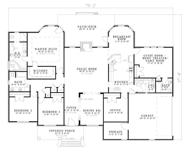 Colonial One-Story Traditional Level One of Plan 62124