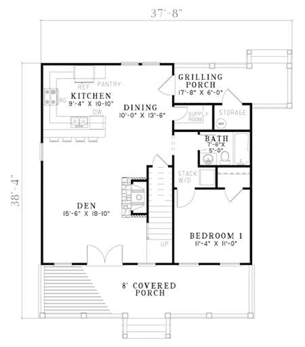 Bungalow Cabin Country Southern Level One of Plan 62131